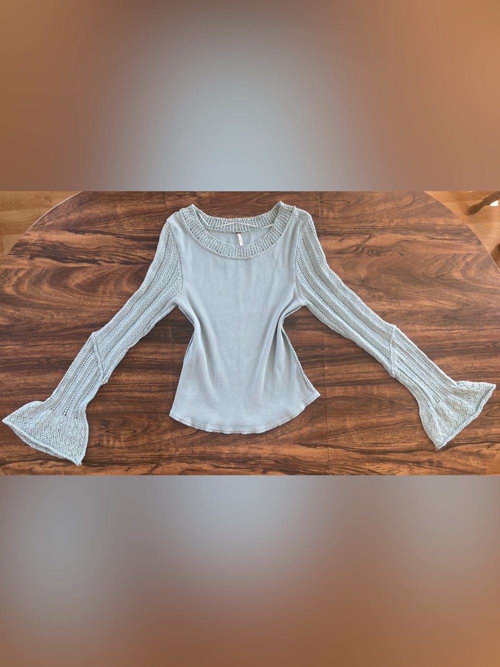 Free People Sage Knit-Trim Ribbed Long Sleeve Top